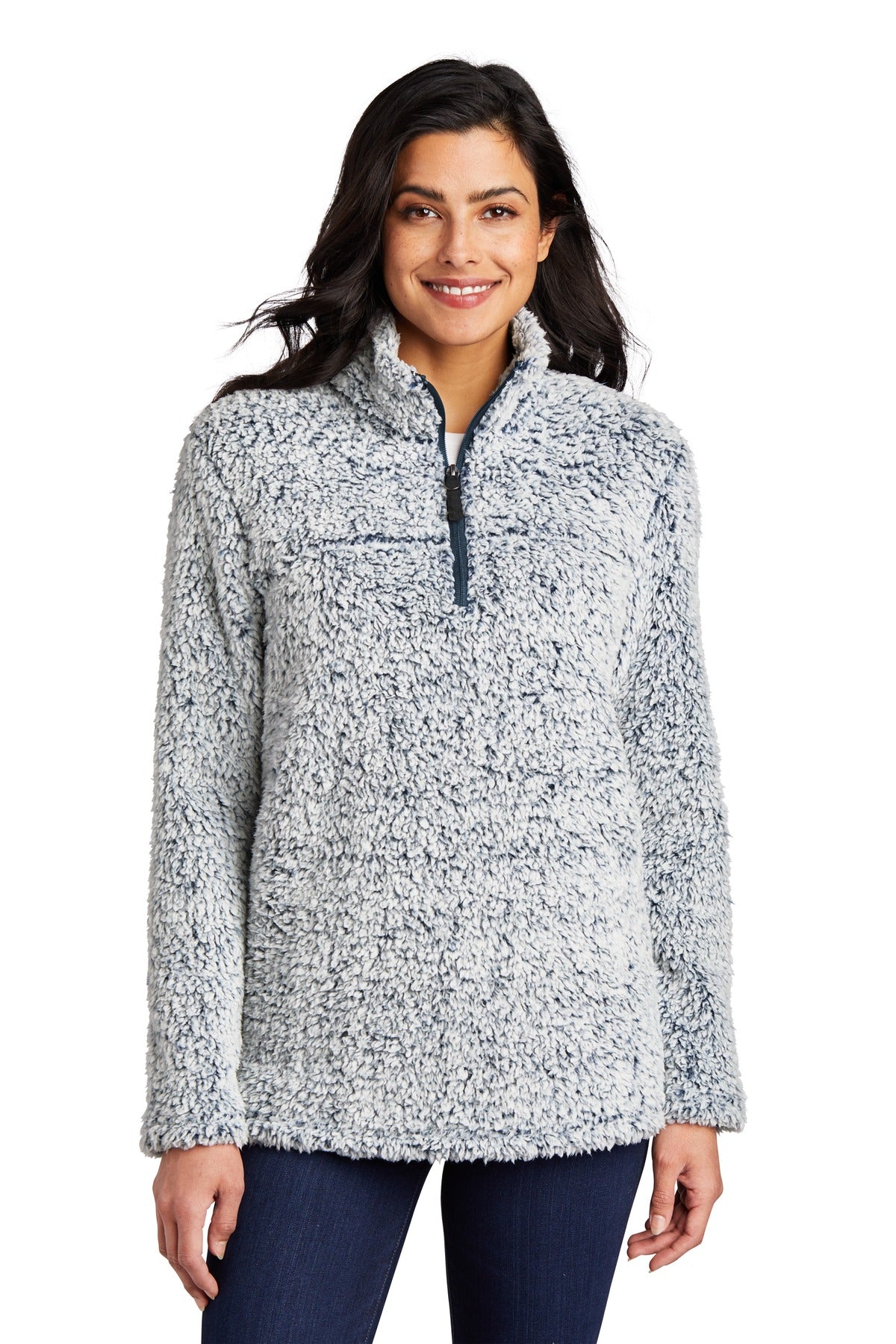 Front View of Navy Hthr Port Authority Women's Cozy 1/4-Zip Fleece L130