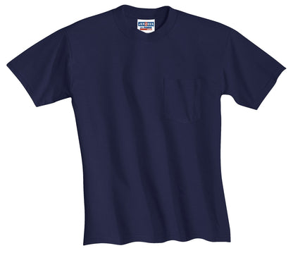 Front View of Navy Jerzees - Dri-Power 50/50 Cotton/Poly Pocket T-Shirt. 29MP