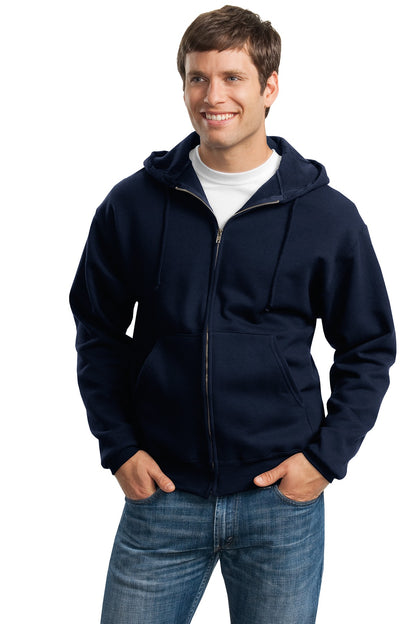 Front View of Navy Jerzees Super Sweats NuBlend - Full-Zip Hooded Sweatshirt. 4999M
