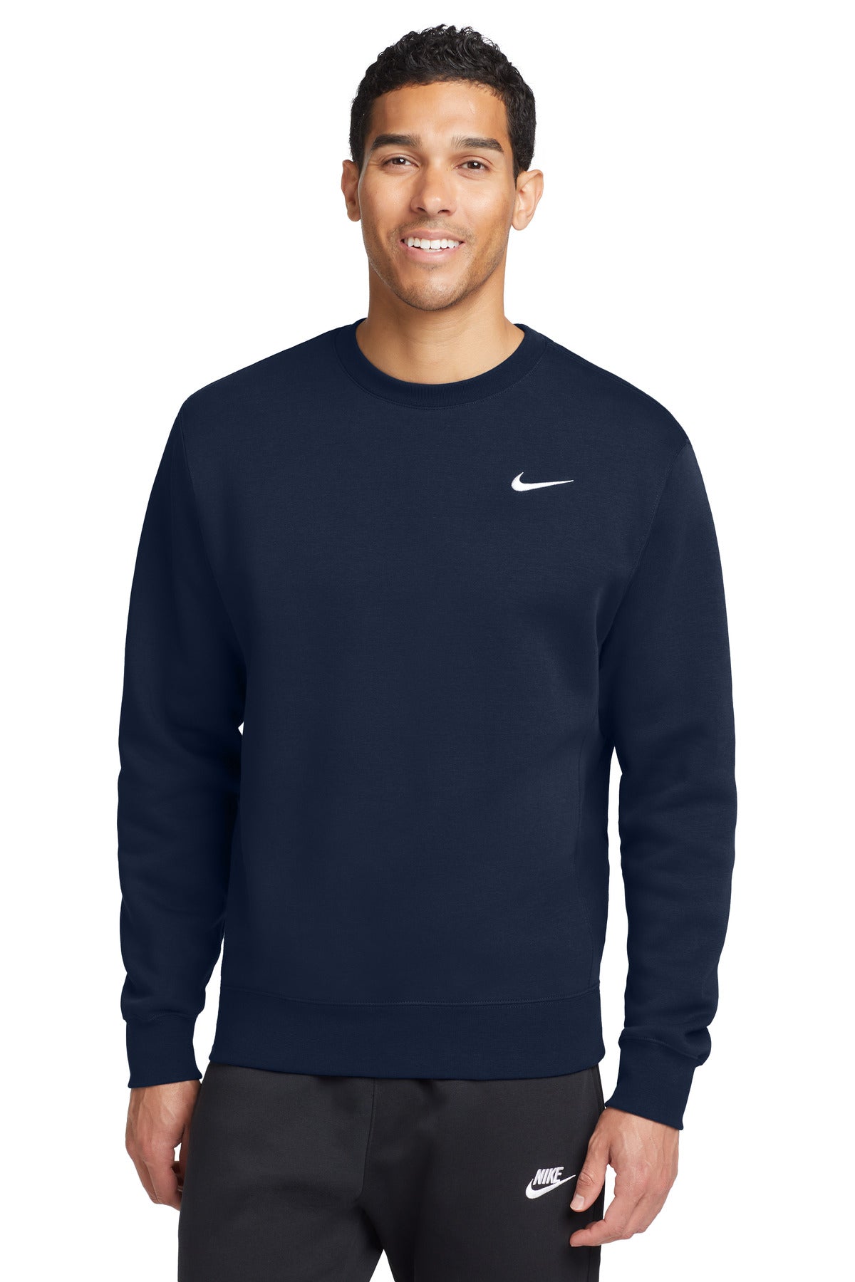 Front View of Navy Nike Club Fleece Crew CJ1614