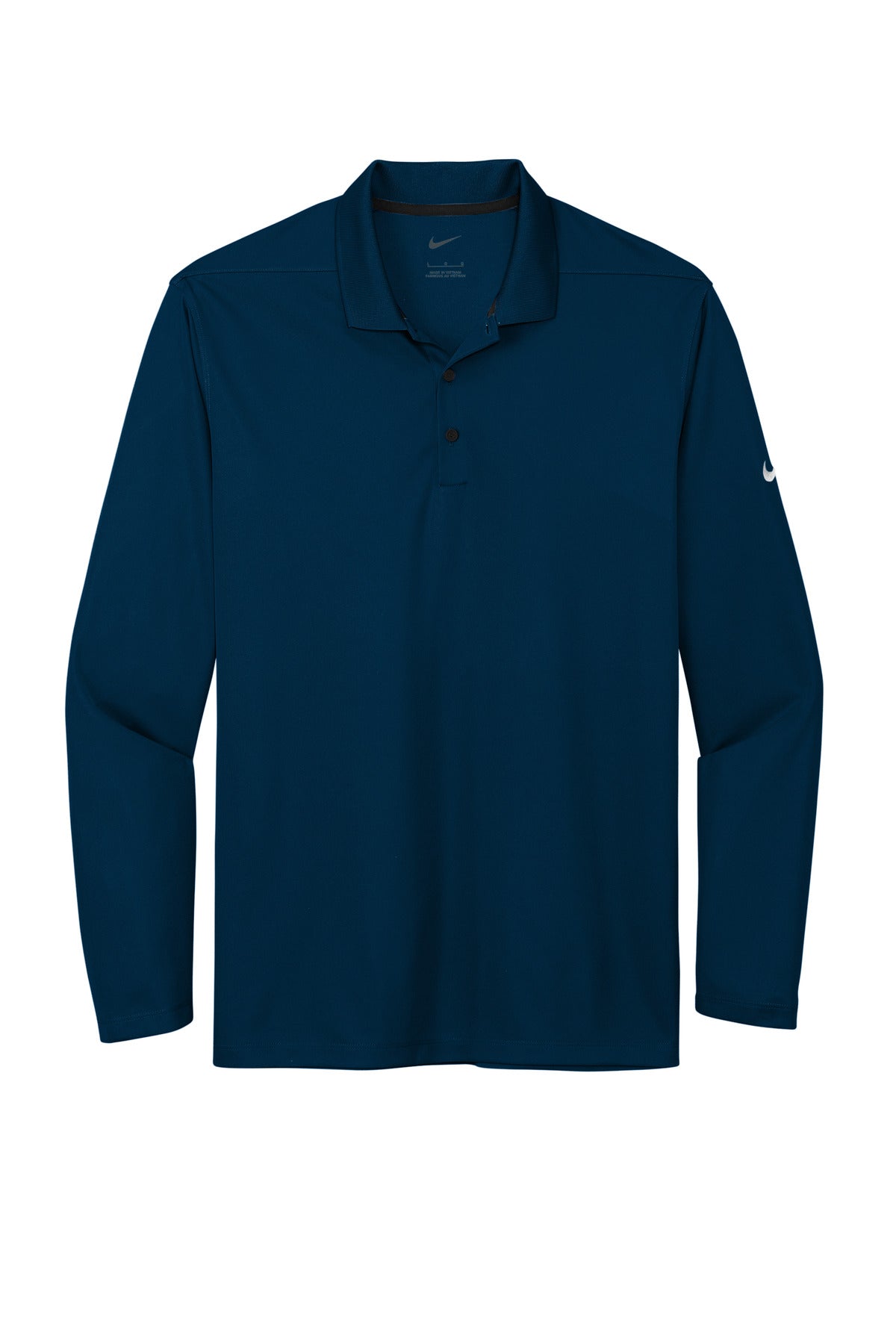 Front View of Navy Nike Dri-FIT Micro Pique 2.0 Long Sleeve Polo NKDC2104