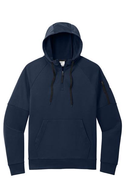 Front View of Navy Nike Therma-FIT Pocket 1/4-Zip Fleece Hoodie NKFD9742