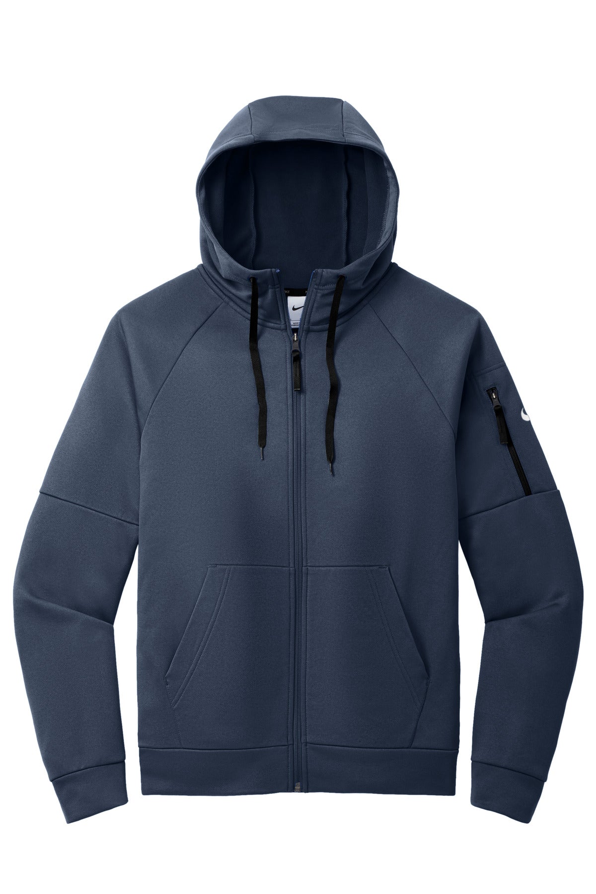 Front View of Navy Nike Therma-FIT Pocket Full-Zip Fleece Hoodie NKFD9859