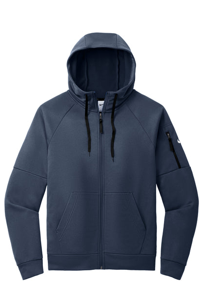 Front View of Navy Nike Therma-FIT Pocket Full-Zip Fleece Hoodie NKFD9859