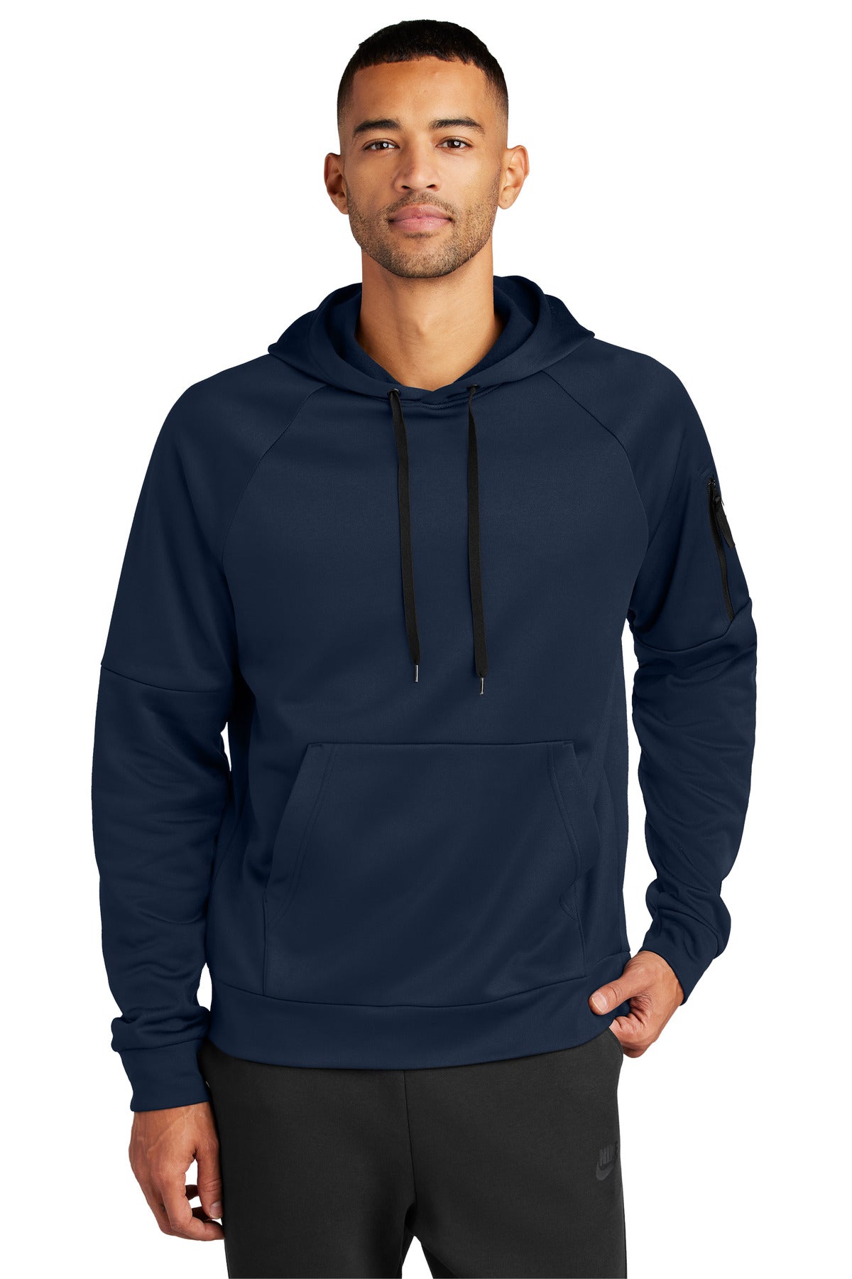 Front View of Navy Nike Therma-FIT Pocket Pullover Fleece Hoodie NKFD9735
