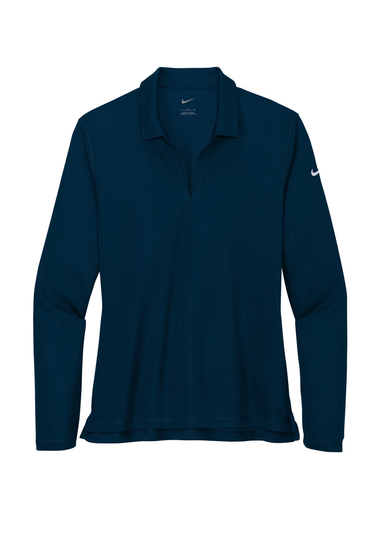 Front View of Navy Nike Women's Dri-FIT Micro Pique 2.0 Long Sleeve Polo NKDC2105