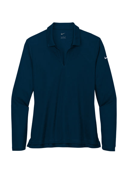 Front View of Navy Nike Women's Dri-FIT Micro Pique 2.0 Long Sleeve Polo NKDC2105