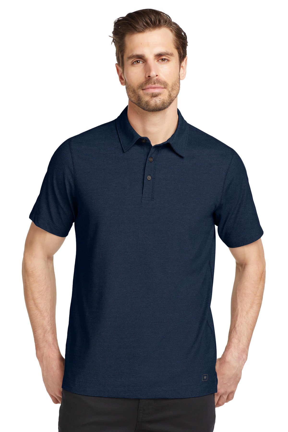 Front View of Navy OGIO Onyx Polo. OG126