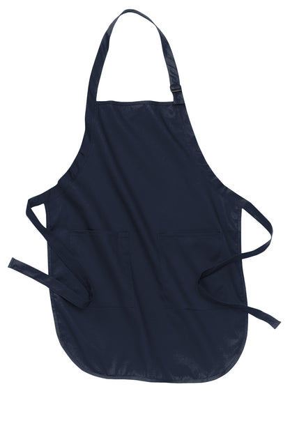 Front View of Navy Port Authority Full-Length Apron with Pockets. A500
