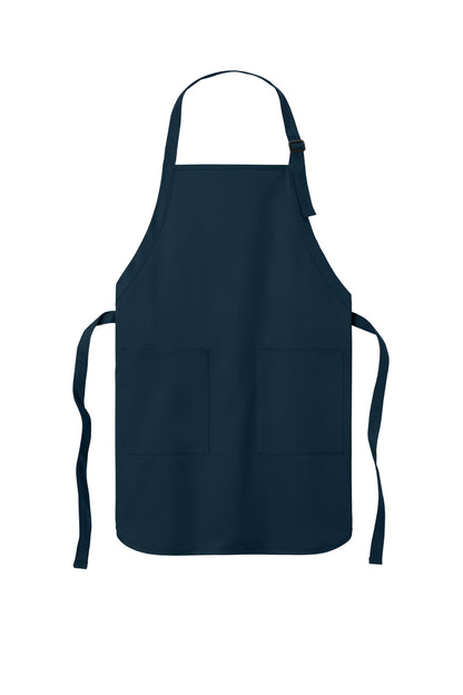 Front View of Navy Port Authority Full-Length Two-Pocket Bib Apron. A600