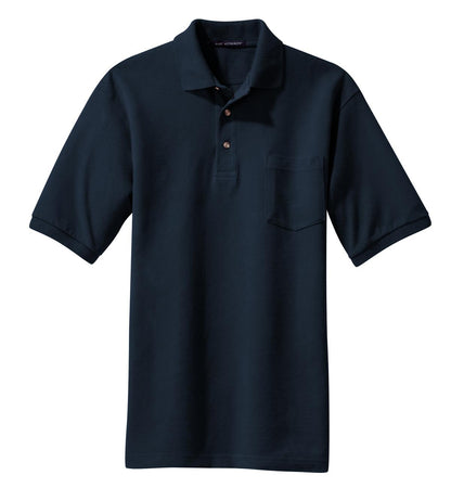 Front View of Navy Port Authority Heavyweight Cotton Pique Polo with Pocket. K420P