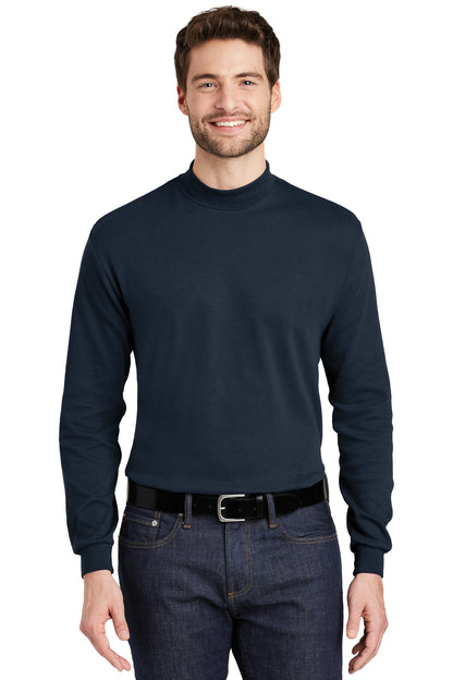 Front View of Navy Port Authority Interlock Knit Mock Turtleneck. K321