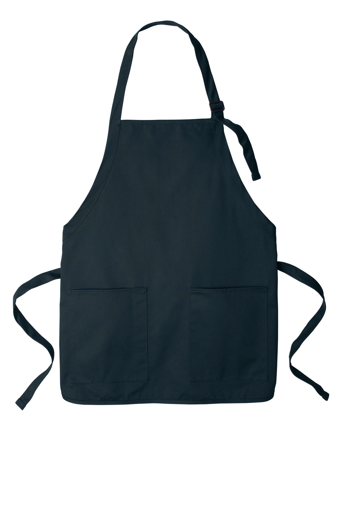 Front View of Navy Port Authority Medium-Length Two-Pocket Bib Apron. A601