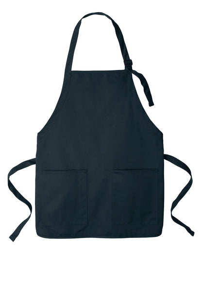 Front View of Navy Port Authority Medium-Length Two-Pocket Bib Apron. A601