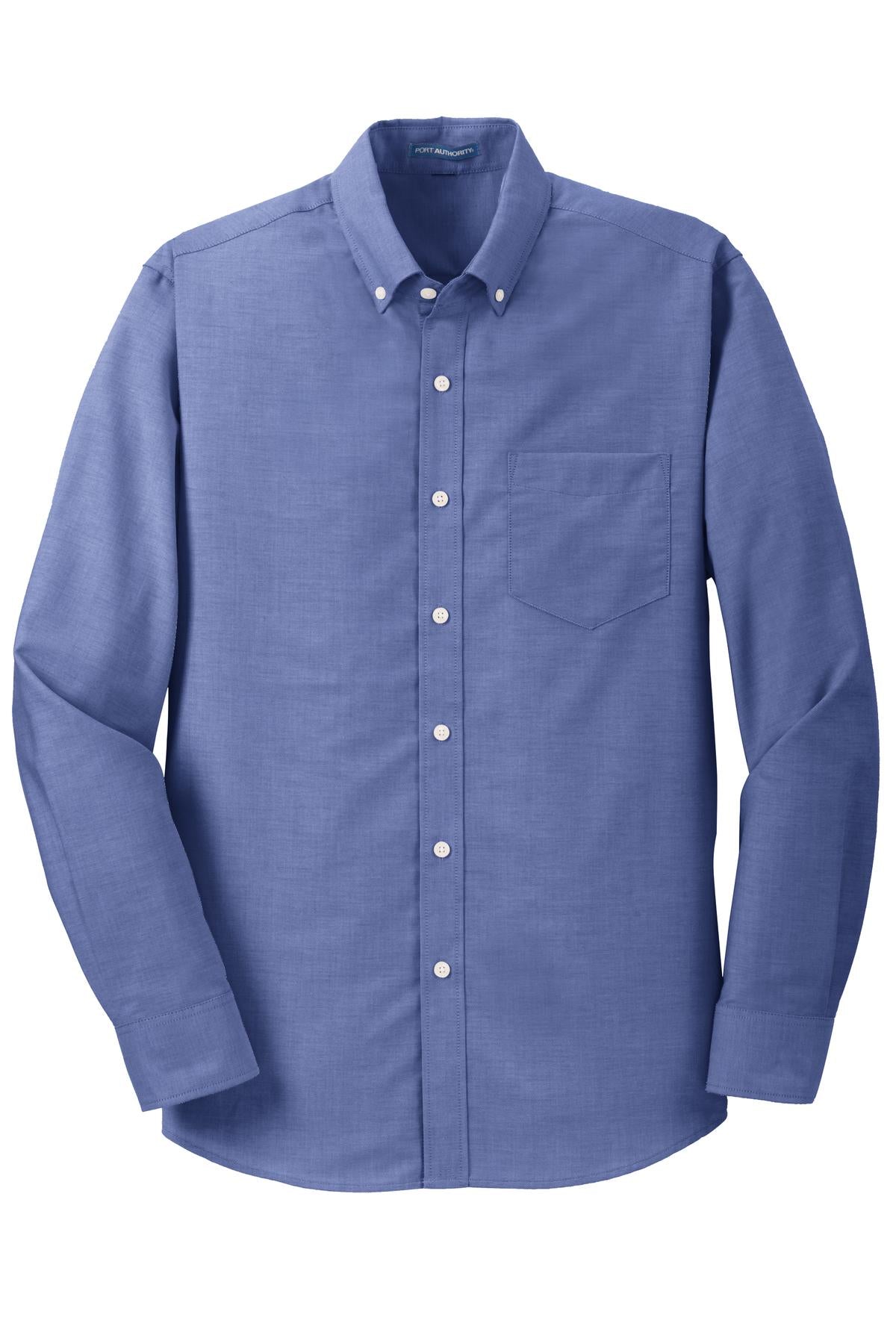 Front View of Navy Port Authority SuperPro Oxford Shirt. S658