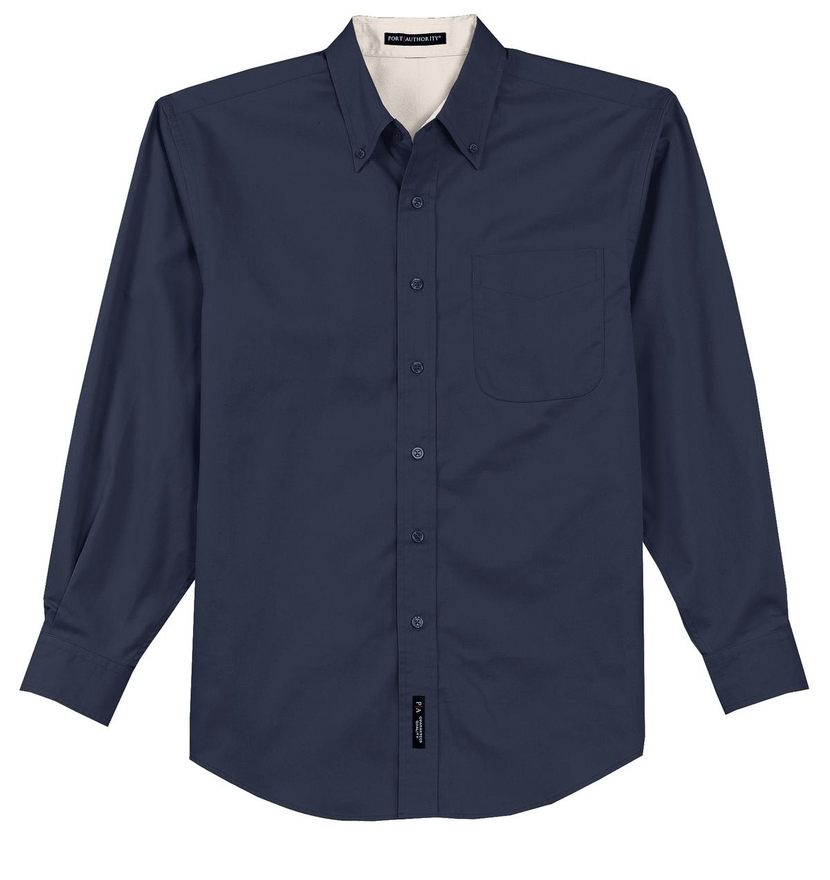Front View of Navy Port Authority Tall Long Sleeve Easy Care Shirt. TLS608