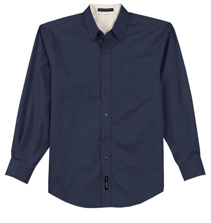 Front View of Navy Port Authority Tall Long Sleeve Easy Care Shirt. TLS608