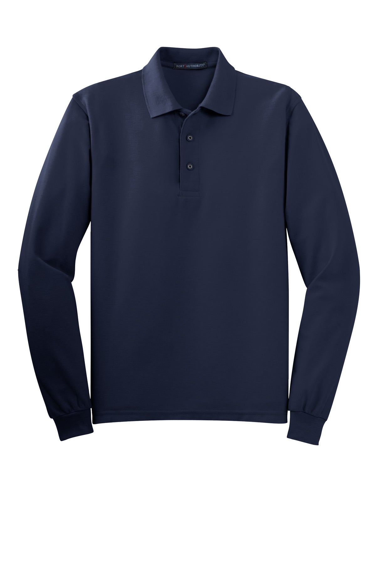Front View of Navy Port Authority Tall Silk Touch Long Sleeve Polo. TLK500LS