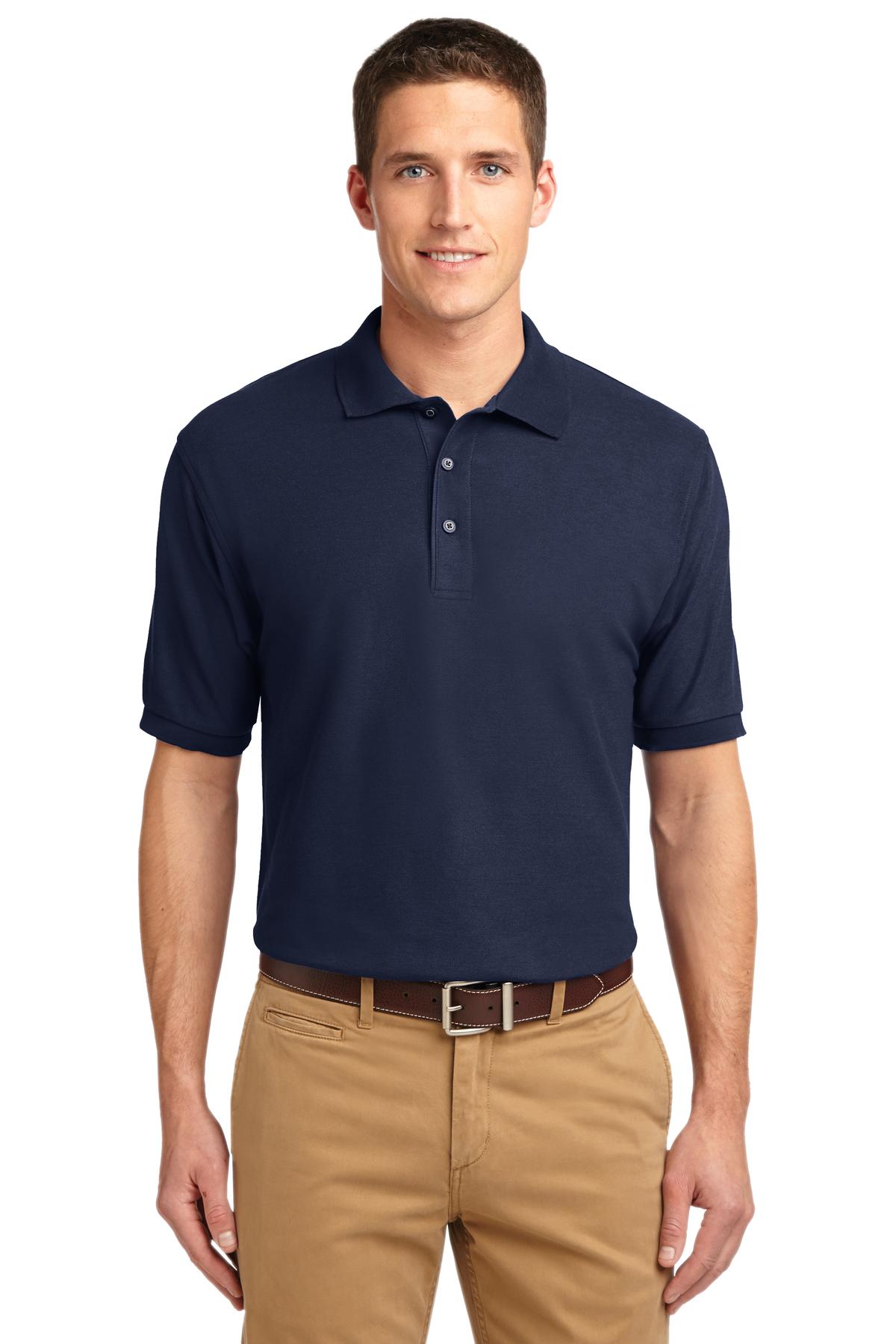 Front View of Navy Port Authority Tall Silk Touch Polo. TLK500