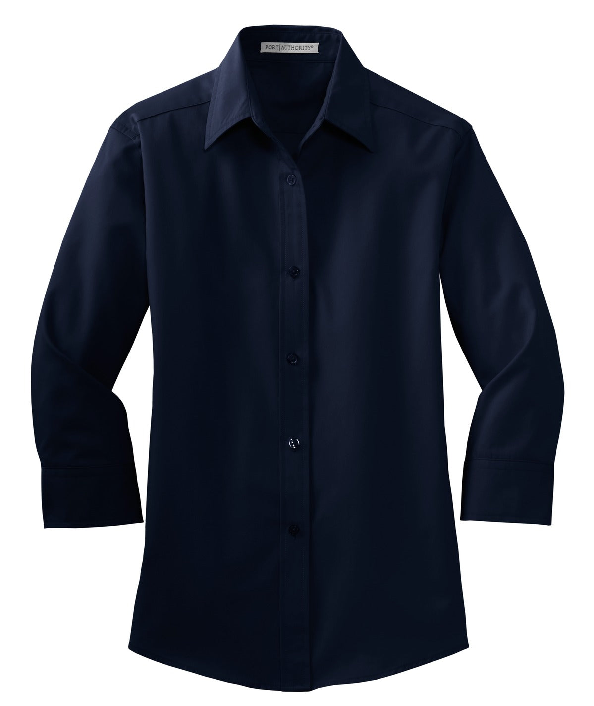 Front View of Navy Port Authority Women's 3/4-Sleeve Easy Care Shirt. L612