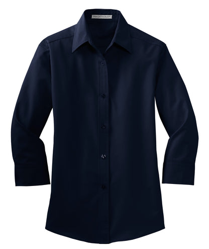 Front View of Navy Port Authority Women's 3/4-Sleeve Easy Care Shirt. L612