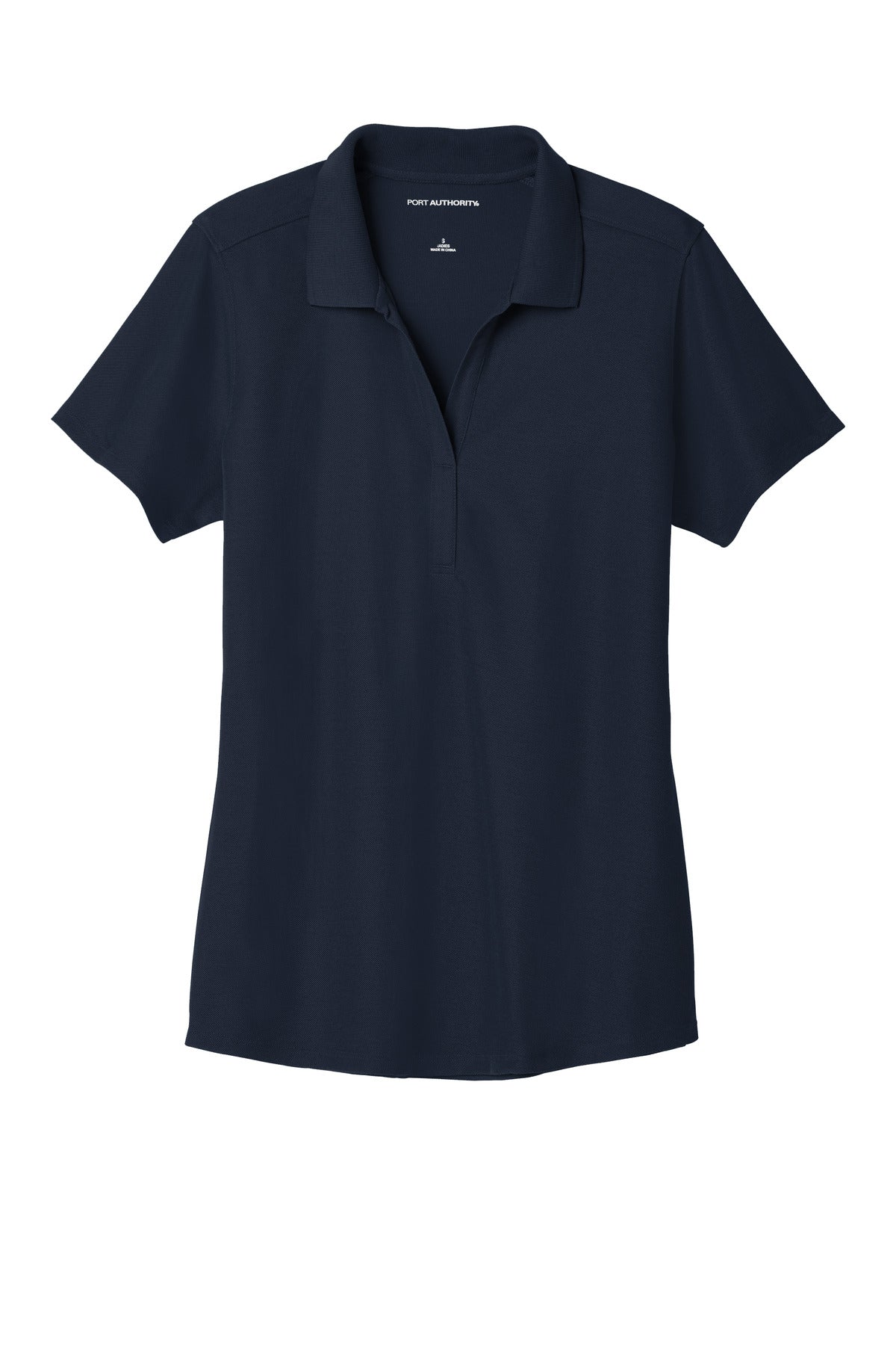 Front View of Navy Port Authority Women's EZPerformance Pique Polo. LK600