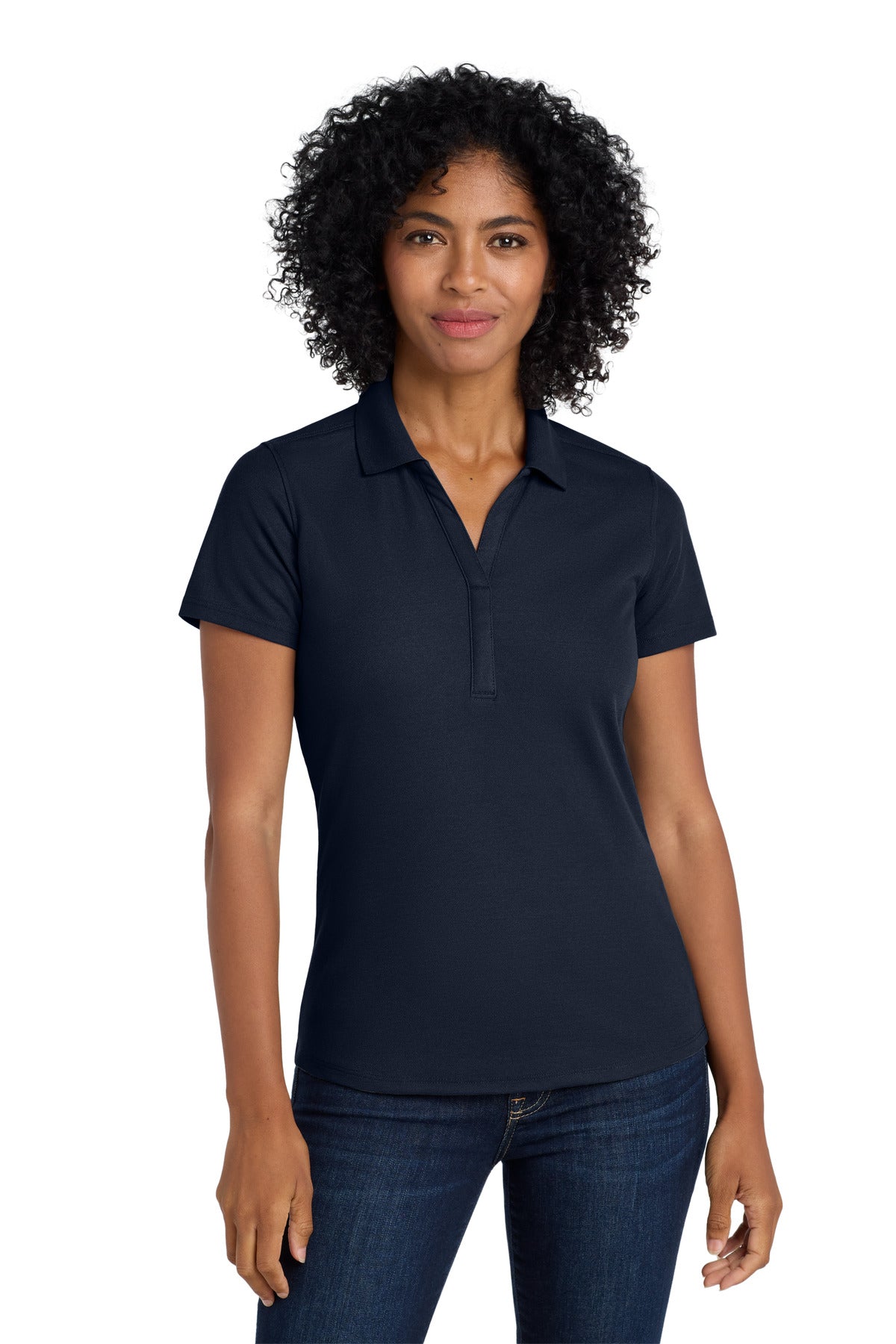 Front View of Navy Port Authority Women's EZPerformance Pique Polo. LK600