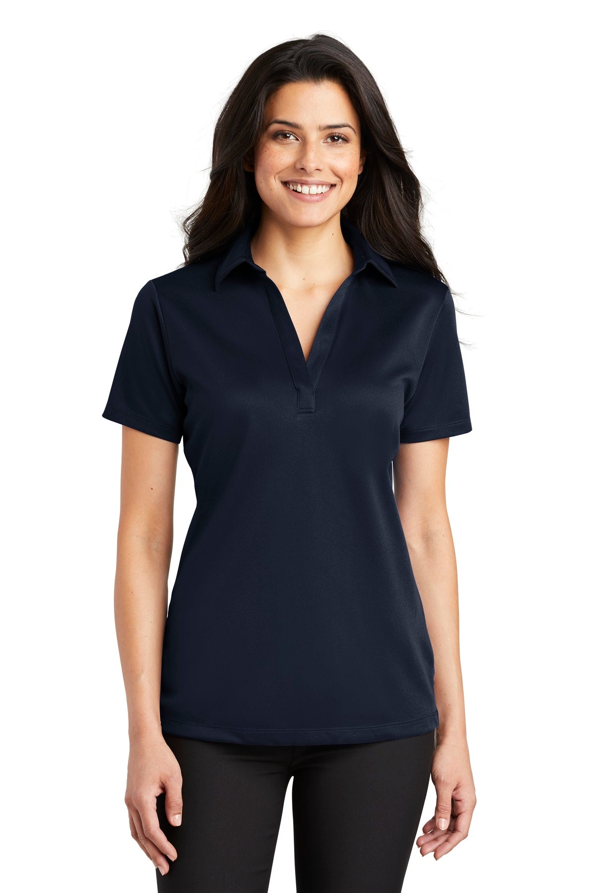 Front View of Navy Port Authority Women's Silk Touch Performance Polo. L540