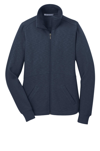 Front View of Navy Port Authority Women's Slub Fleece Full-Zip Jacket. L293