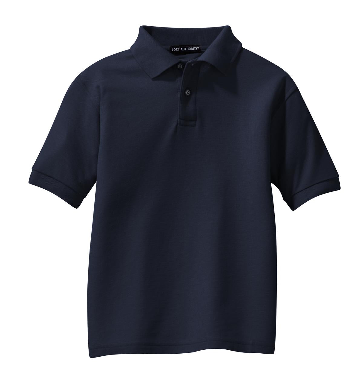 Front View of Navy Port Authority Youth Silk Touch Polo. Y500