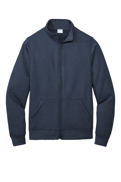 Front View of Navy Port & Company Core Fleece Cadet Full-Zip Sweatshirt PC78FZ
