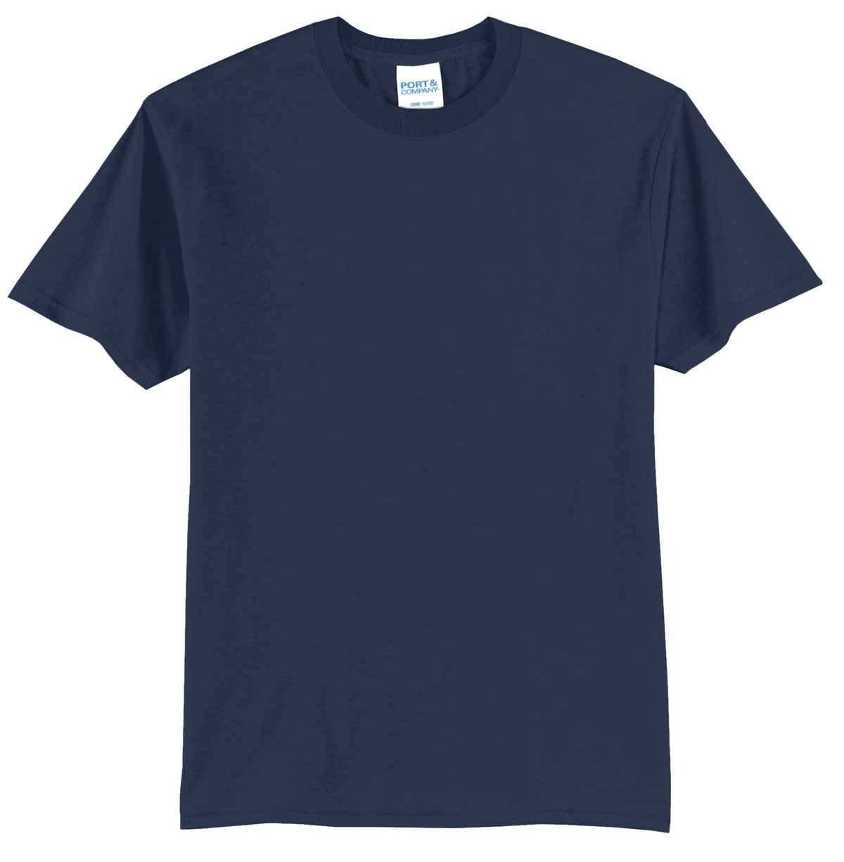 Front View of Navy Port & Company Tall Core Blend Tee. PC55T
