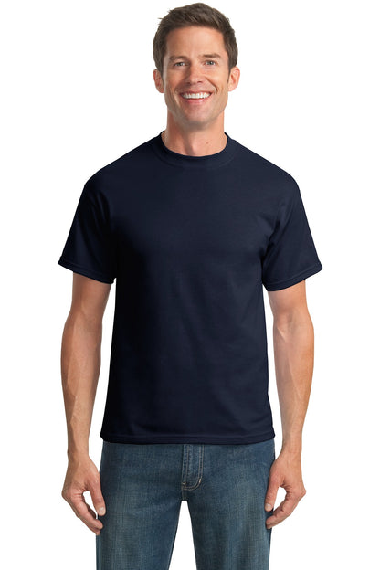 Front View of Navy Port & Company Tall Core Blend Tee. PC55T