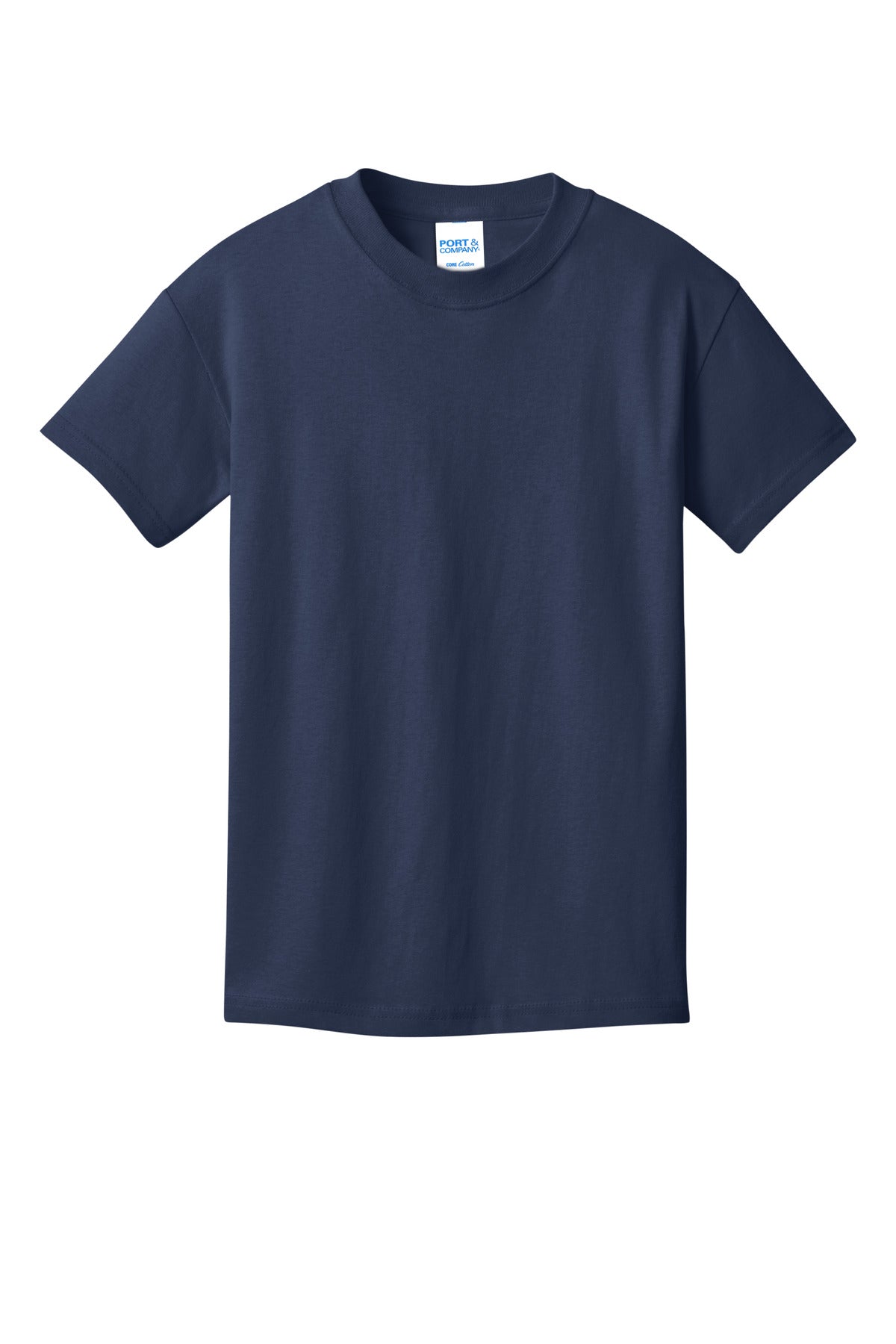 Front View of Navy Port & Company Youth Core Cotton DTG Tee PC54YDTG