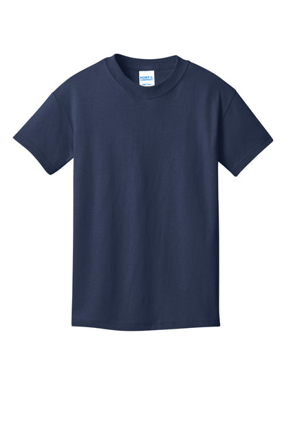 Front View of Navy Port & Company Youth Core Cotton DTG Tee PC54YDTG