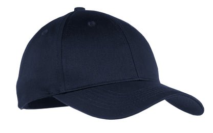 Front View of Navy Port & Company Youth Six-Panel Twill Cap. YCP80