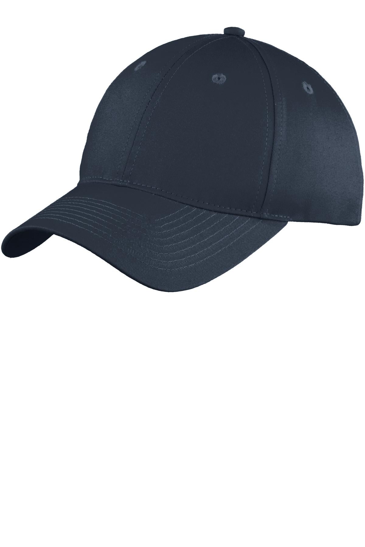 Front View of Navy Port & Company Youth Six-Panel Unstructured Twill Cap. YC914
