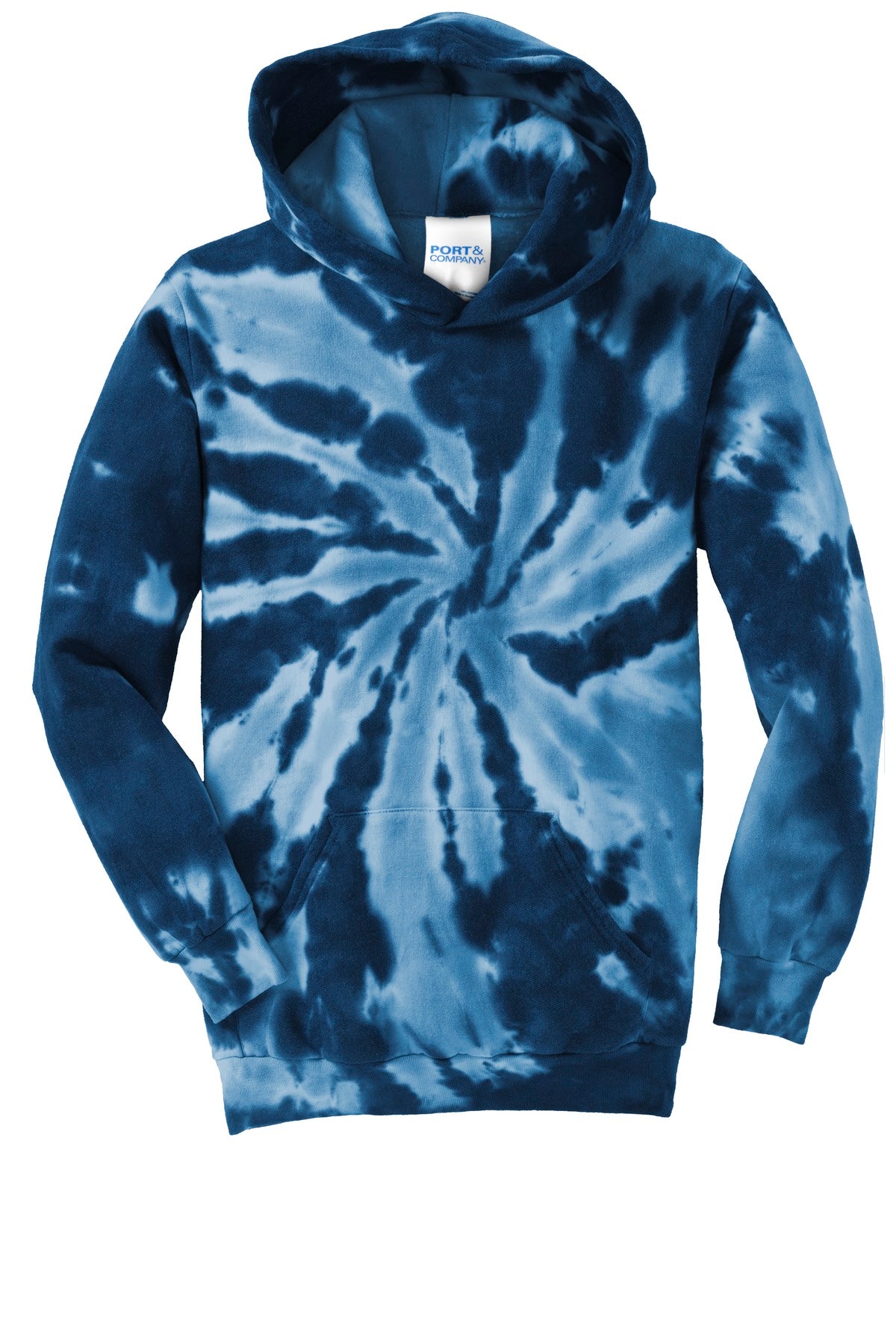 Front View of Navy Port & Company Youth Tie-Dye Pullover Hooded Sweatshirt. PC146Y