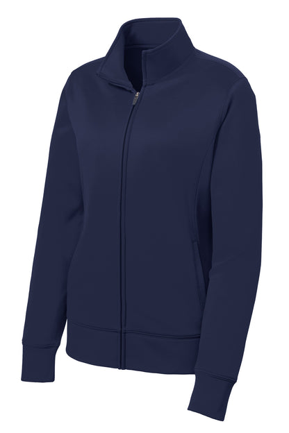 Front View of Navy Sport-Tek Women's Sport-Wick Fleece Full-Zip Jacket. LST241