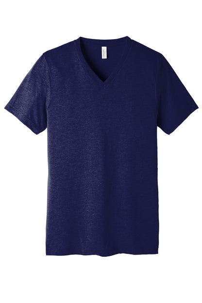 Front View of Navy TB BELLA+CANVAS Unisex Triblend Short Sleeve V-Neck Te. BC3415