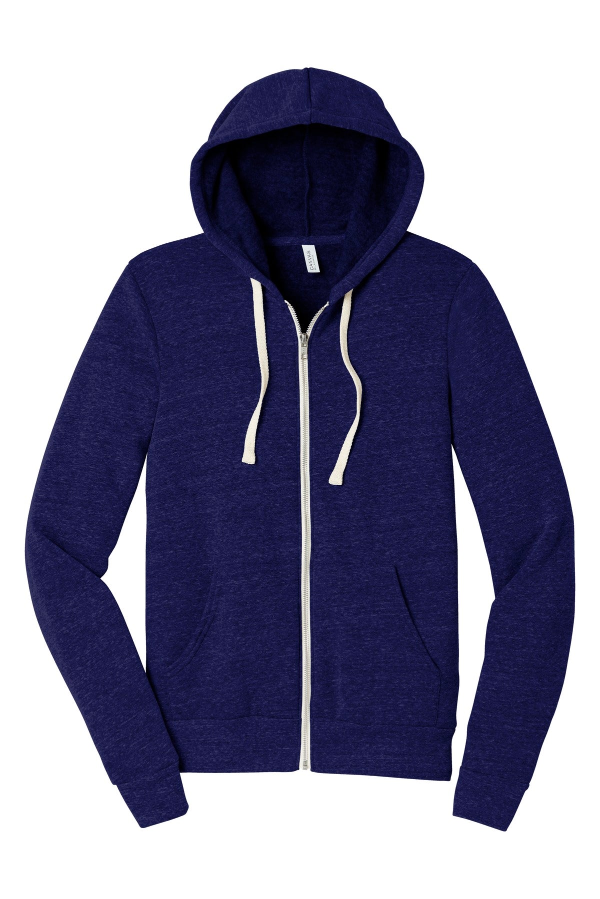 Front View of Navy TB BELLA+CANVAS Unisex Triblend Sponge Fleece Full-Zip Hoodie. BC3909