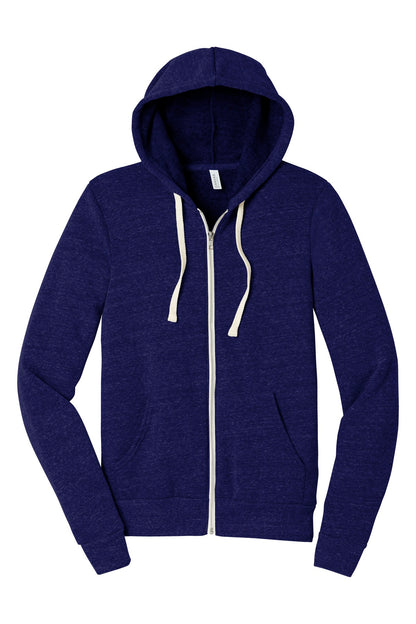 Front View of Navy TB BELLA+CANVAS Unisex Triblend Sponge Fleece Full-Zip Hoodie. BC3909