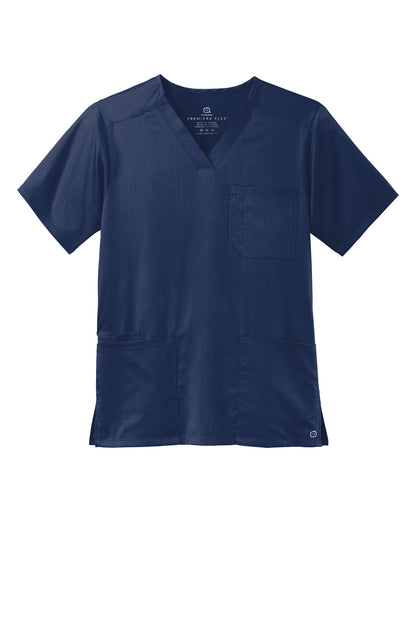 Front View of Navy Wink Men's Premiere Flex V-Neck Top WW5068