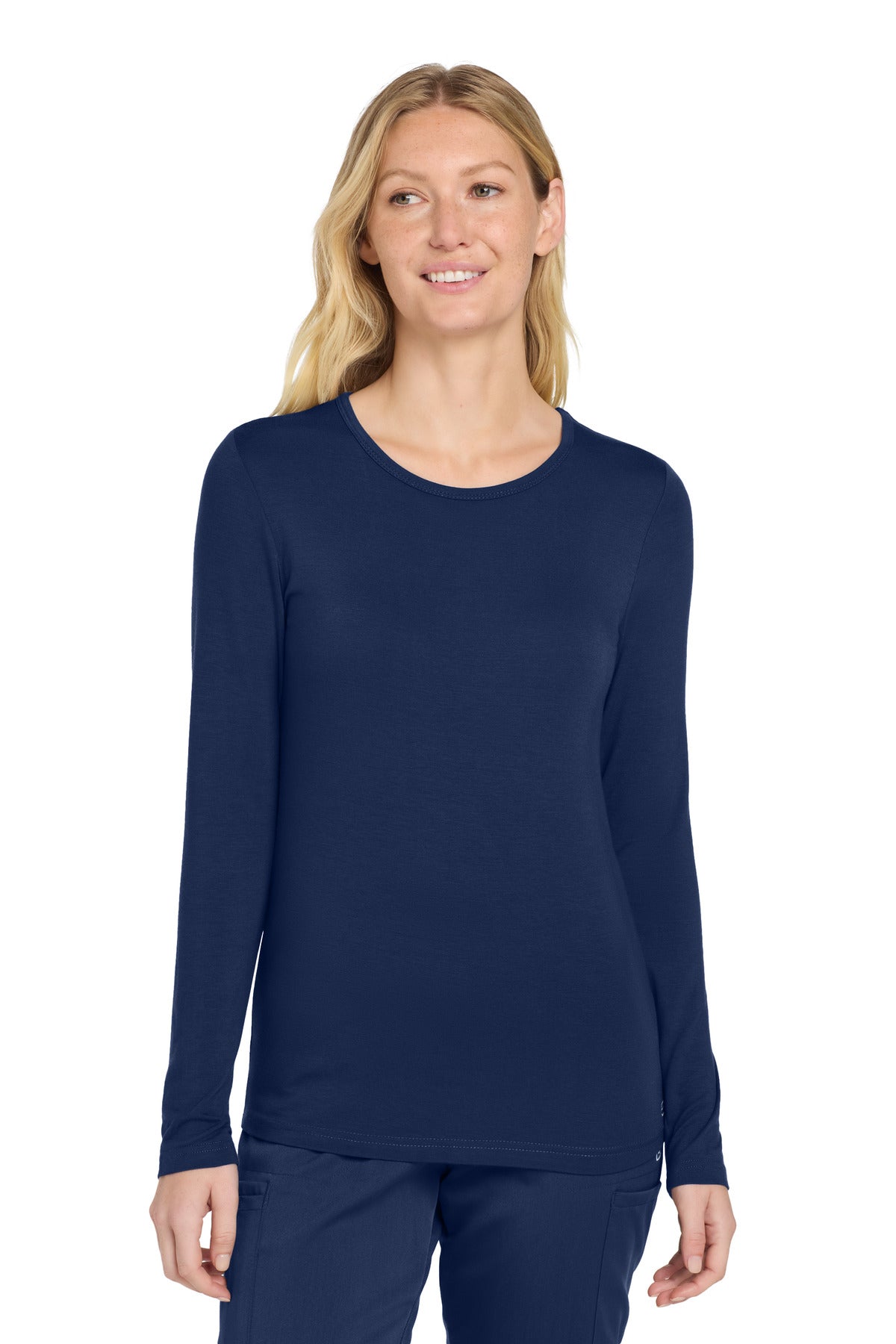 Front View of Navy Wink Women's Long Sleeve Layer Tee WW4029
