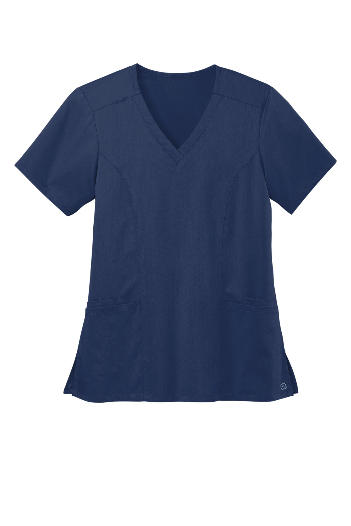 Front View of Navy Wink Women's Premiere Flex V-Neck Top WW4168