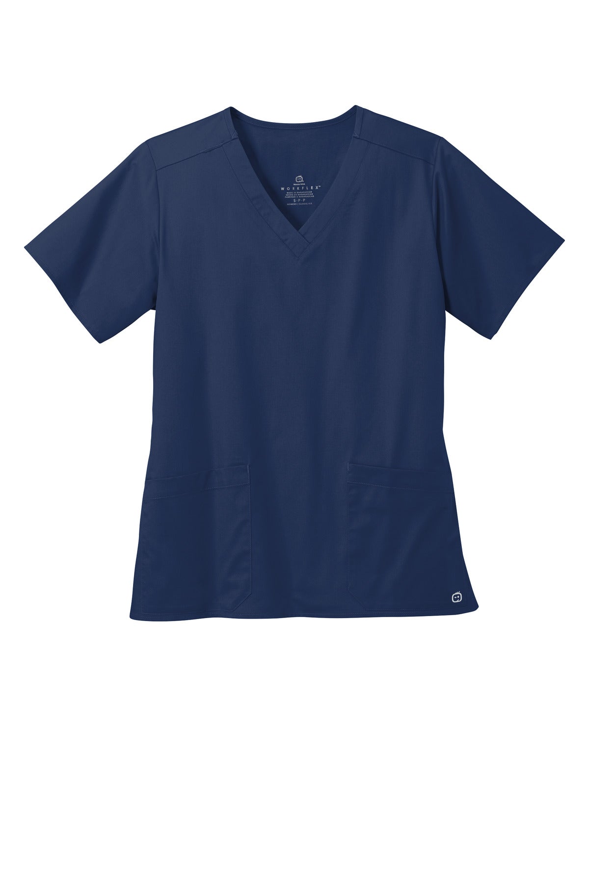 Front View of Navy Wink Women's WorkFlex V-Neck Top WW4560