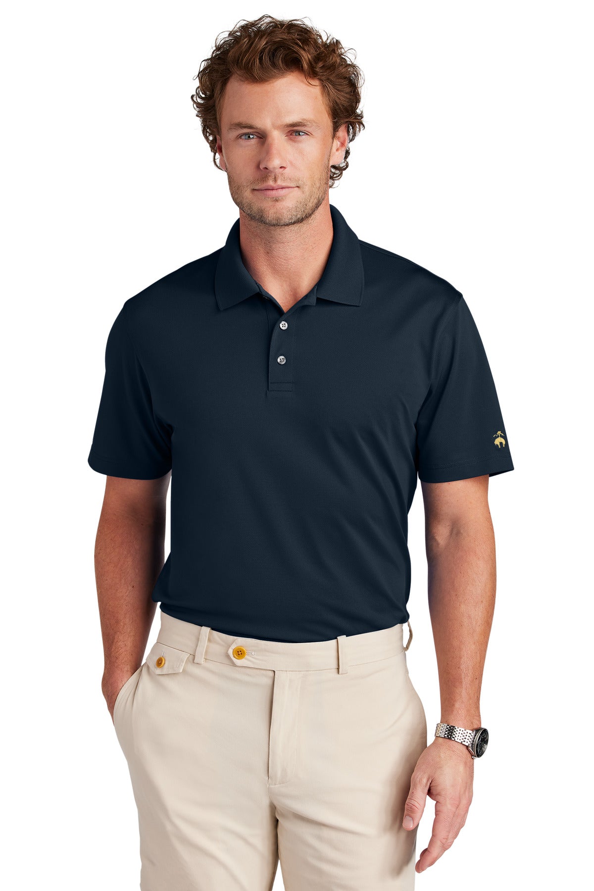 Front View of NavyBlazer Brooks Brothers Mesh Pique Performance Polo BB18220