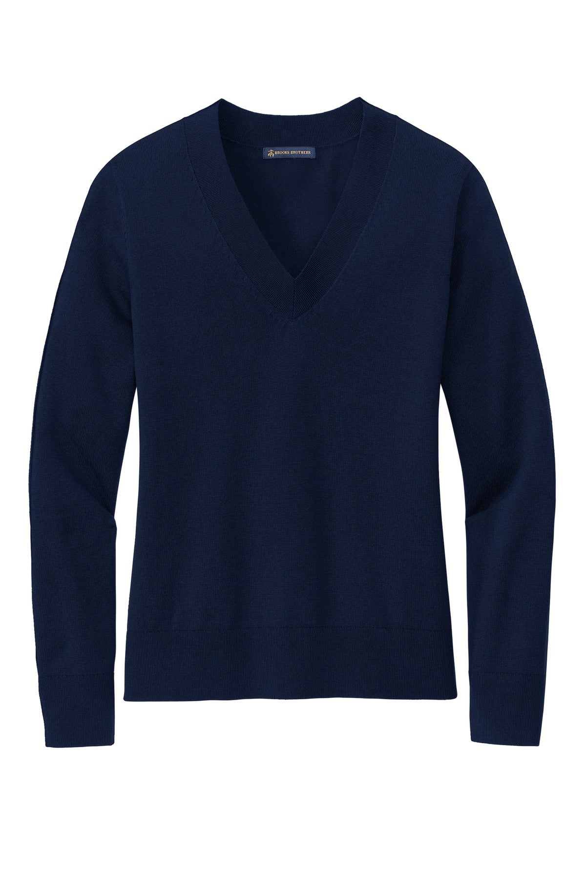 Front View of NavyBlazer Brooks Brothers Women's Cotton Stretch V-Neck Sweater BB18401