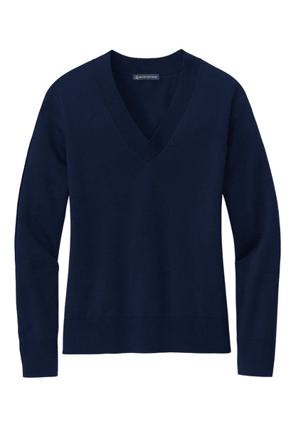 Front View of NavyBlazer Brooks Brothers Women's Cotton Stretch V-Neck Sweater BB18401
