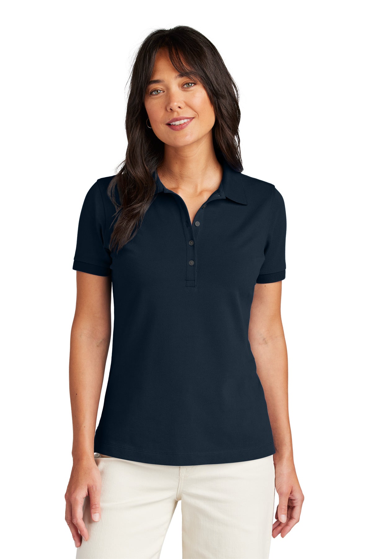Front View of NavyBlazer Brooks Brothers Women's Pima Cotton Pique Polo BB18201